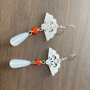 Elegant White and Red Dangle Earrings